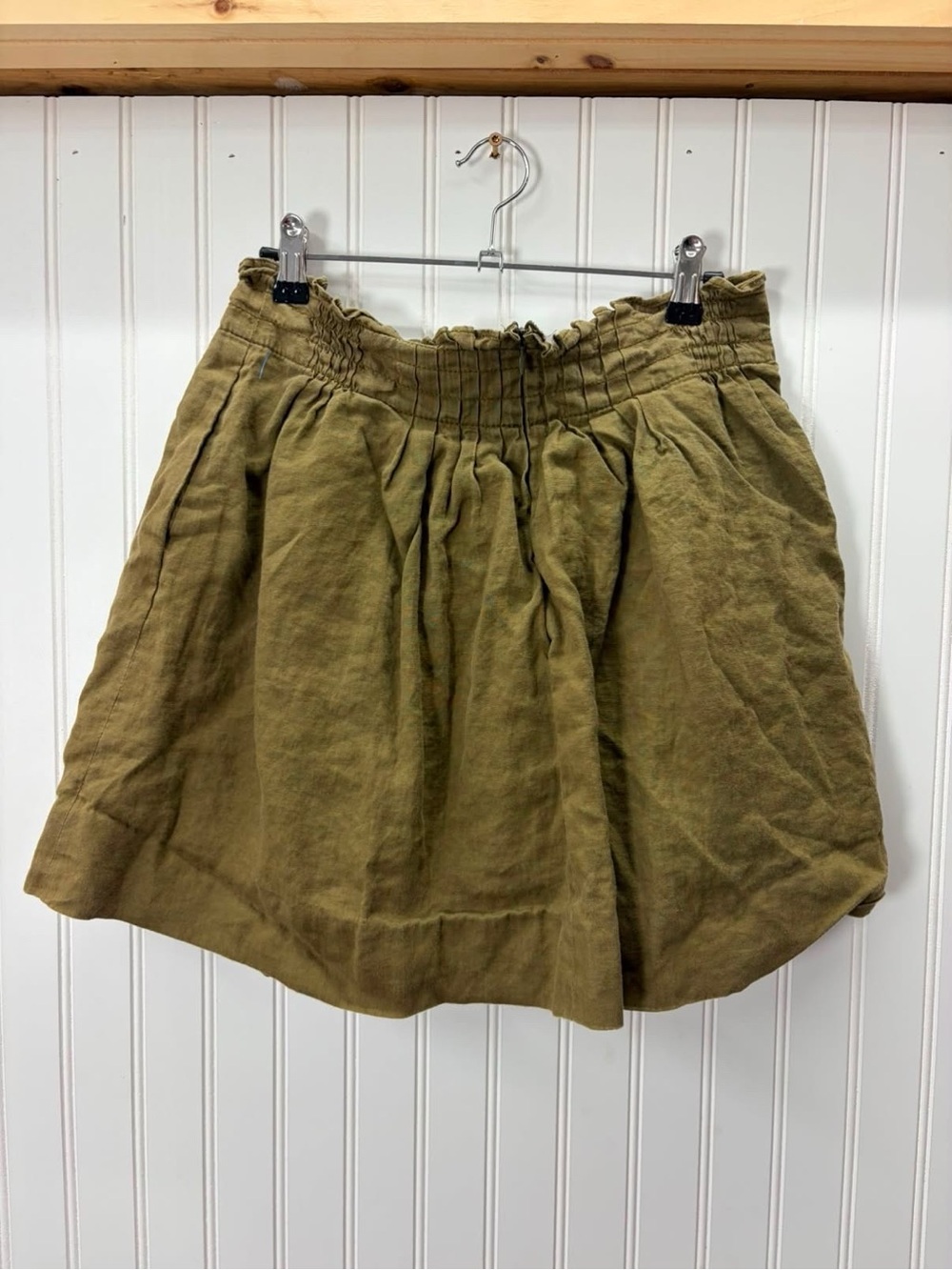 Women’s Olive Green pleated linen cotton  mini Skirt